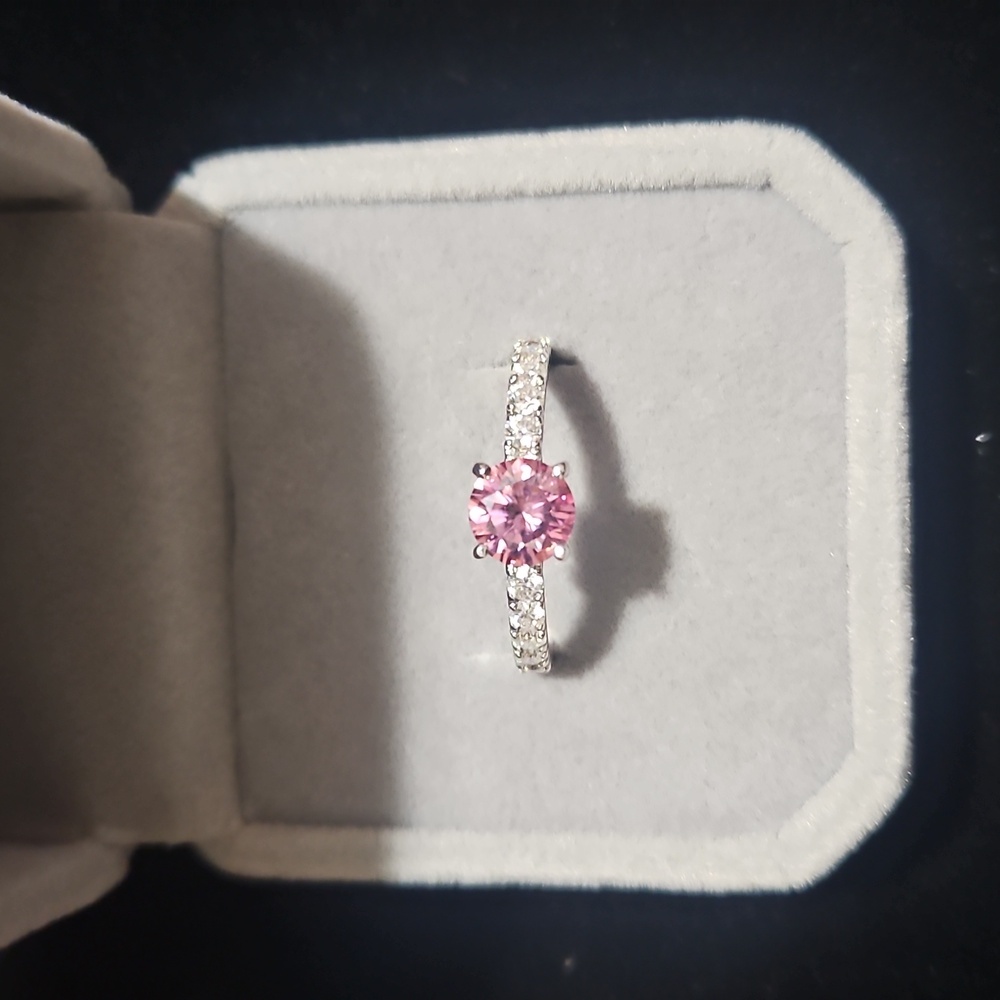 Pink And White Moissanite Ring
